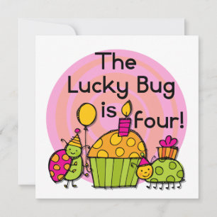 Lucky Bug Cupcake 4e verjaardag T-shirts en gesche Kaart