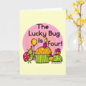 Lucky Bug Cupcake 4e verjaardag T-shirts en gesche Kaart (Gele Bloem)