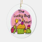 Lucky Bug Cupcake 4e verjaardag T-shirts en gesche Keramisch Ornament (Links)