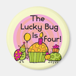 Lucky Bug Cupcake 4e verjaardag T-shirts en gesche Magneet
