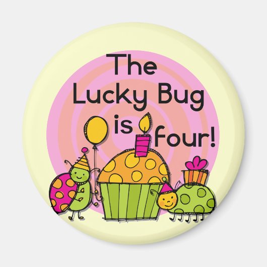 Lucky Bug Cupcake 4e verjaardag T-shirts en gesche Magneet (Voorkant)