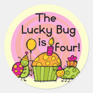 Lucky Bug Cupcake 4e verjaardag T-shirts en gesche Ronde Sticker
