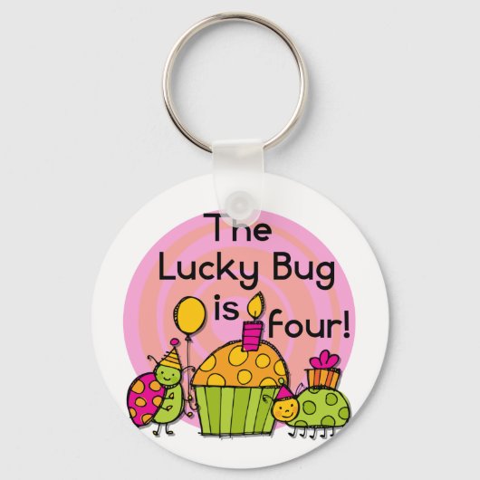Lucky Bug Cupcake 4e verjaardag T-shirts en gesche Sleutelhanger (Voorkant)