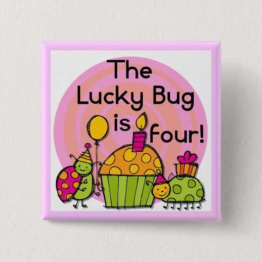 Lucky Bug Cupcake 4e verjaardag T-shirts en gesche Vierkante Button 5,1 Cm (Voorkant)