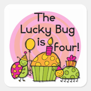 Lucky Bug Cupcake 4e verjaardag T-shirts en gesche Vierkante Sticker