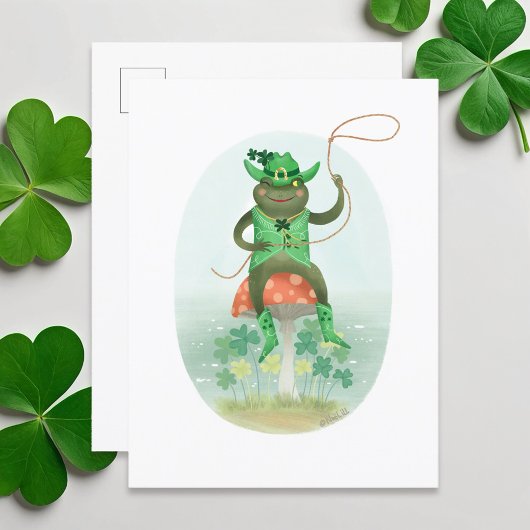 Lucky Bullfrog Cowboy op een paddenstoel Briefkaart