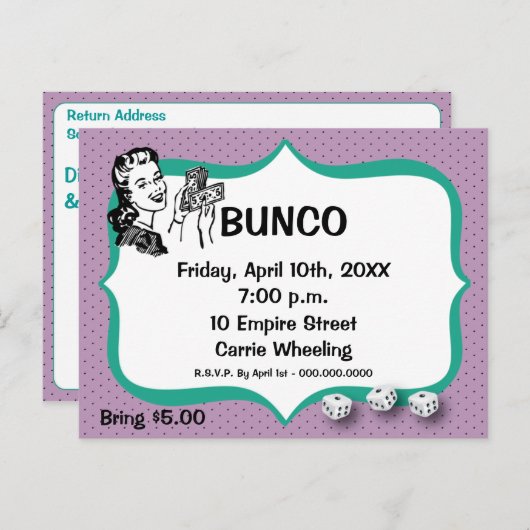 Lucky Bunco Player Briefkaart Violet and Emerald (Voorkant / Achterkant)