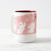 Lucky Bunnies penseelstreek Mok (roze) (Voorkant links)