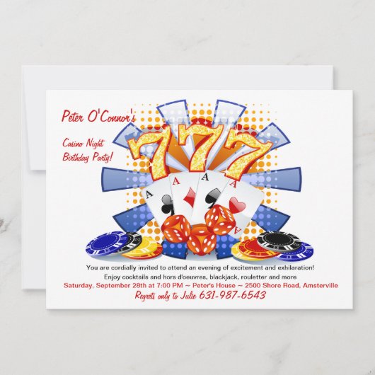 Lucky Casino Night Birthday Uitnodiging (Voorkant)