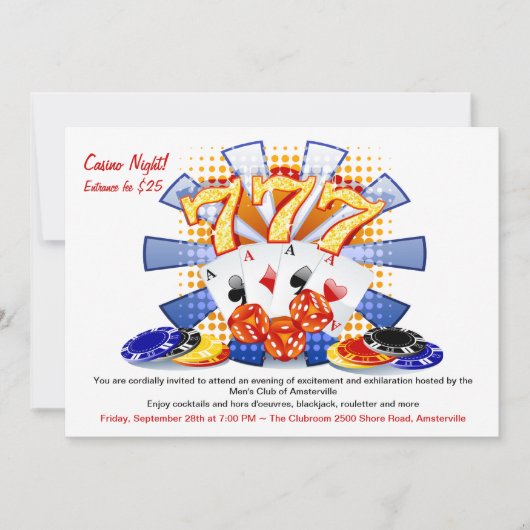 Lucky Casino Night Invitation Kaart (Voorkant)