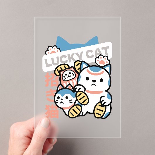 Lucky Cat Art – Maneki Neko with Gold Coin Acryl Uitnodigingen (Insitu (Draagbaar))