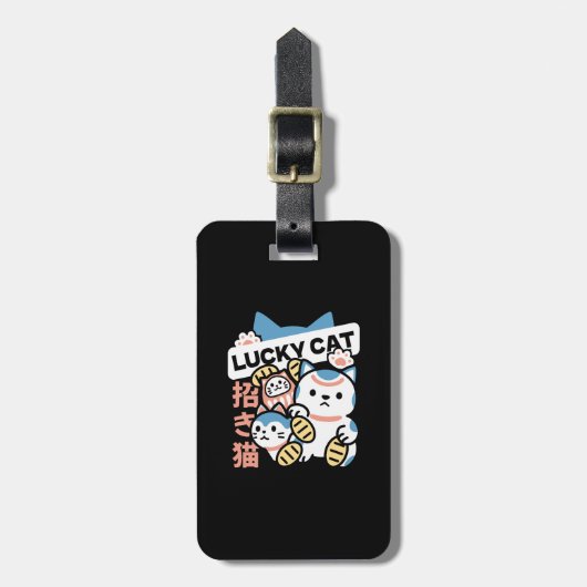 Lucky Cat Art – Maneki Neko with Gold Coin Bagagelabel (Voorkant verticaal)