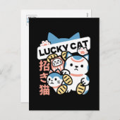 Lucky Cat Art – Maneki Neko with Gold Coin Feestdagenkaart (Voorkant / Achterkant)
