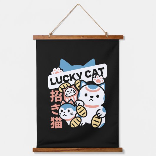 Lucky Cat Art – Maneki Neko with Gold Coin Hangend Wandkleed (Voorkant)
