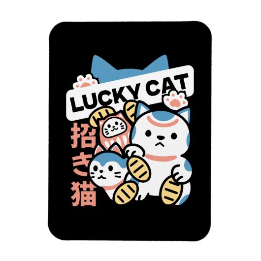 Lucky Cat Art – Maneki Neko with Gold Coin Magneet (Verticaal)