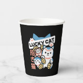 Lucky Cat Art – Maneki Neko with Gold Coin Papieren Bekers (Achterkant)