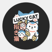 Lucky Cat Art – Maneki Neko with Gold Coin Ronde Sticker (Voorkant)