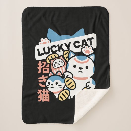 Lucky Cat Art – Maneki Neko with Gold Coin Sherpa Deken (Voorkant)