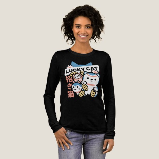 Lucky Cat Art – Maneki Neko with Gold Coin Tri-Blend Shirt (Voorkant)