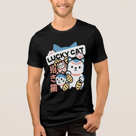 Lucky Cat Art – Maneki Neko with Gold Coin Tri-Blend Shirt (Voorkant)