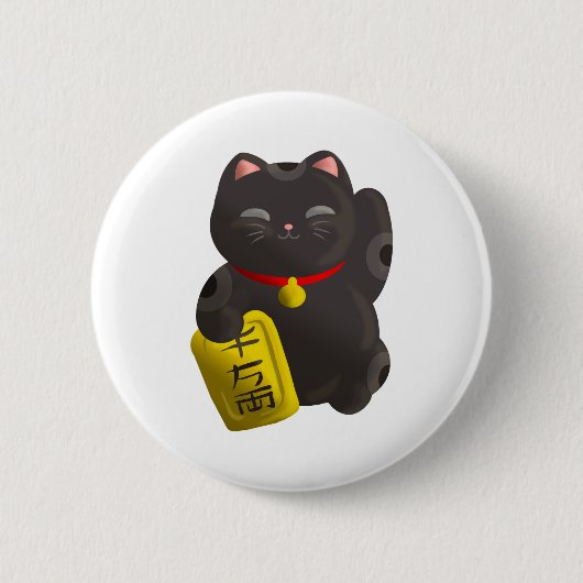 Lucky Cat Black Ronde Button 5,7 Cm (Voorkant)
