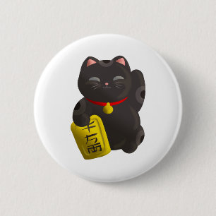 Lucky Cat Black Ronde Button 5,7 Cm