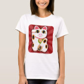 Lucky Cat Cartoon Cute White Fortune Pet Art T-shirt (Voorkant)