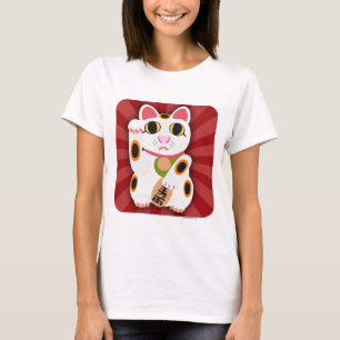 Lucky Cat Cartoon Cute White Fortune Pet Art T-shirt