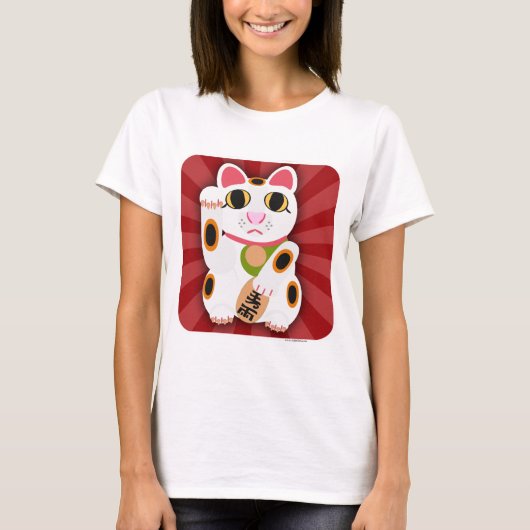 Lucky Cat Cartoon Cute White Fortune Pet Art T-shirt (Voorkant)