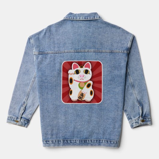 Lucky Cat Cartoon Schattige White Fortune Fun Denim Jacket (Achterkant)
