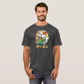 Lucky Cat Eating Ramen Noodles Kawaii Schattige T-shirt (Voorkant volledig)