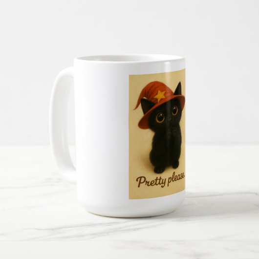 Lucky Cat Emi – Begging Pose Witch Cat Mug Koffiemok (Voorkant links)