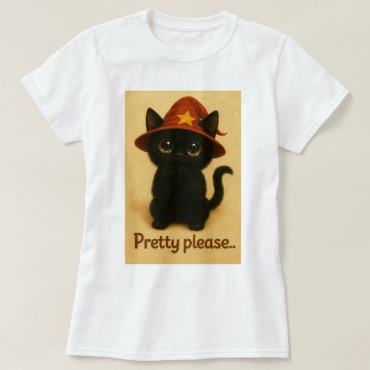 Lucky Cat Emi – Kawaii Begging Pose Witch Cat T-shirt (Design voorkant)