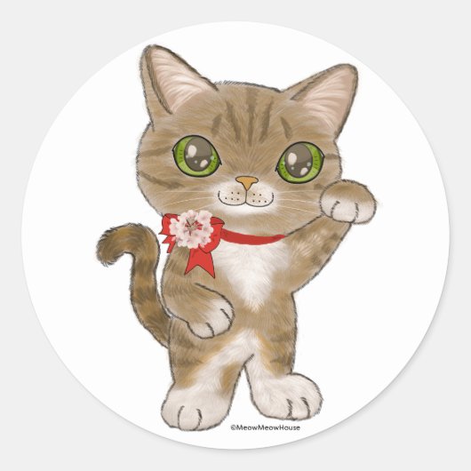 Lucky Cat in Londen Ronde Sticker (Voorkant)