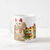 Lucky Cat Japanse Good Luck Waving Cats Group Koffiemok (Voorkant links)