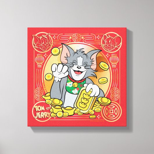Lucky Cat Jerry met Gold Sycees Canvas Afdruk (Voorkant)