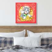 Lucky Cat Jerry met Gold Sycees Canvas Afdruk (Insitu (Slaapkamer))