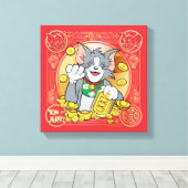 Lucky Cat Jerry met Gold Sycees Canvas Afdruk (Insitu (Houten vloer))