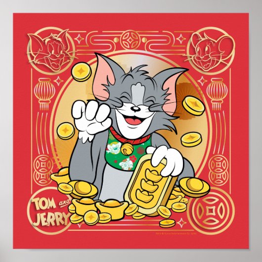 Lucky Cat Jerry met Gold Sycees Poster (Voorkant)