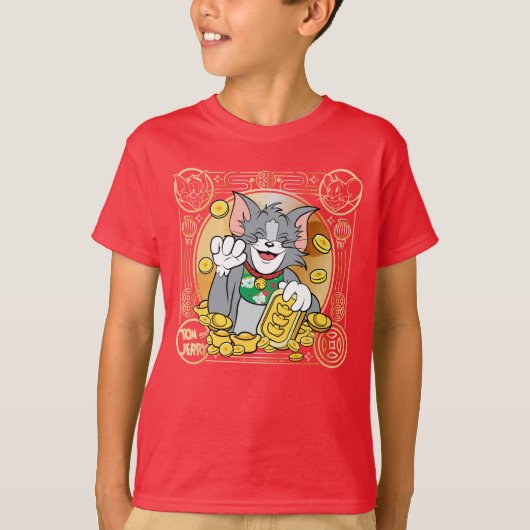 Lucky Cat Jerry met Gold Sycees T-shirt (Voorkant)