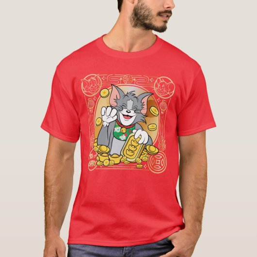 Lucky Cat Jerry met Gold Sycees T-shirt (Voorkant)