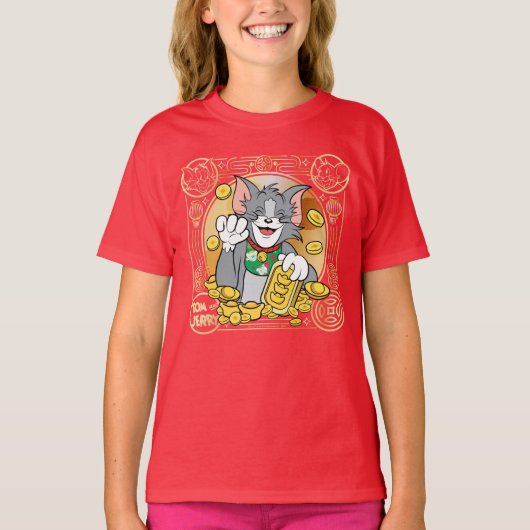 Lucky Cat Jerry met Gold Sycees T-shirt (Voorkant)