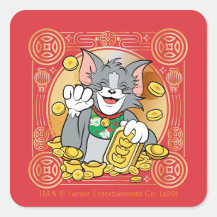Lucky Cat Jerry met Gold Sycees Vierkante Sticker