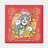 Lucky Cat Jerry With Gold Sycees Magneet (Voorkant)