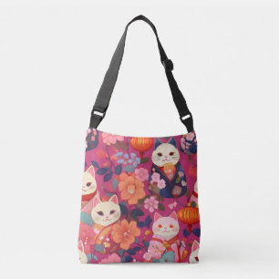 Lucky cat Kimono patroon geïnspireerd Japanse stof Crossbody Tas