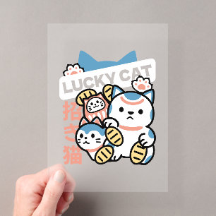 Lucky Cat Kunst – Maneki Neko met Gouden Munt Acryl Uitnodigingen