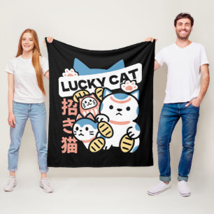 Lucky Cat Kunst – Maneki Neko met Gouden Munt Fleece Deken