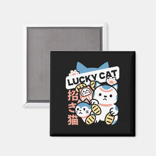 Lucky Cat Kunst – Maneki Neko met gouden munt Magneet