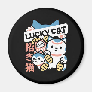 Lucky Cat Kunst – Maneki Neko met Gouden Munt Magneet