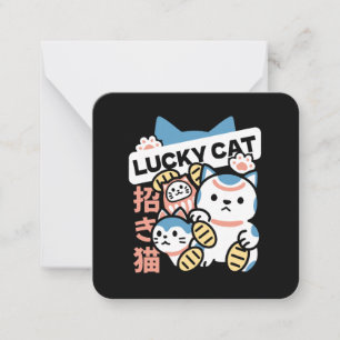 Lucky Cat Kunst – Maneki Neko met Gouden Munt Notitiekaartje